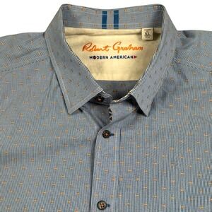 Robert Graham Button Down Shirt Mens XL Blue Tailored Fit Check‎ Long Sleeve